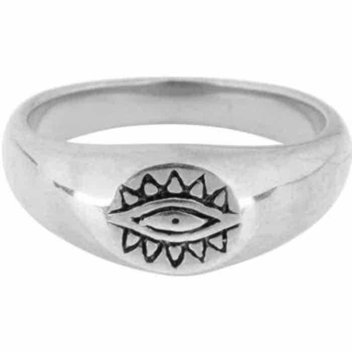 טבעת צ'רמינס כסף חותם  צרה, עם דוגמת עין במרכזה